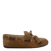 SUEDE DECK LOAFERS WITH TASSELS AND MIU MIU LOGO