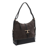 SMALL SUEDE T TIMELESS BACKPACK AND SHOULDER BAG