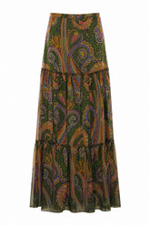 GONNA LUNGA IN SETA CON STAMPA PAISLEY PIAZZATA