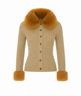 CARDIGAN IN MAGLIA A TRECCE IN LUREX E PELLICCIA SHEARLING