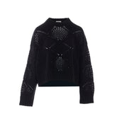 MAGLIA CON PERLINE E TRAFORATURE