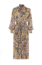 FLORAL CREPONNE LONG DRESS