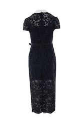 LACE CONTRAST COLLAR MIDI DRESS