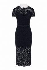 LACE CONTRAST COLLAR MIDI DRESS