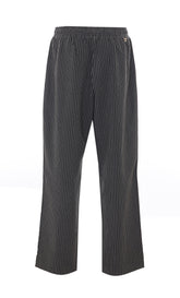 PINSTRIPED PANTS WITH LACE INSERT