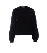 WOOL BLEND CABLE SWEATER WITH RHINESTONES