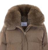 SHORT FLANNEL DOWN JACKET WITH PEEL-OFF NECK IN FOX FUR AND MITTENS