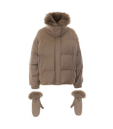 SHORT FLANNEL DOWN JACKET WITH PEEL-OFF NECK IN FOX FUR AND MITTENS
