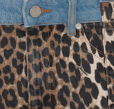 GONNA IN DENIM MINI CON STAMPA LEOPARDATA