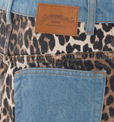 GONNA IN DENIM MINI CON STAMPA LEOPARDATA