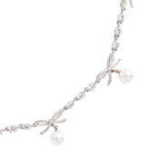 CRYSTAL BOW PEARL CHARM NECKLACE