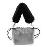 BORSA A SECCHIELLO CON DOPPIA TRACOLLA STRASS