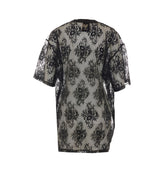 T-SHIRT OVERSZIE LILA IN PIZZO CON STAMPA COLLEGE