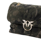 BORSA A TRACOLLA MEDIA LOVE BAG PUFF IN SUEDE CON STAMPA CAMOUFLAGE E FIBBIA GIOIELLO