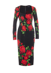 ABITO MIDI STAMPA ROSE CHARMEUSE