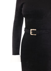 CHENILLE KNIT FEATHER MIDI DRESS